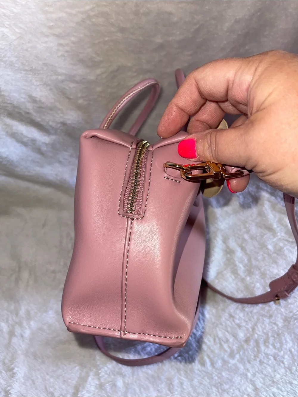 Ted Baker Blush Pink Leather Flower Hand or Shoulder Bag EUC